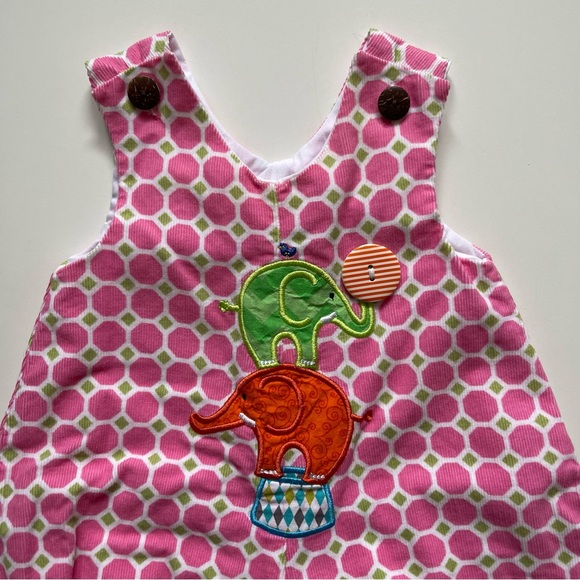 La Jenns Girls Corduroy Print Romper with Circus Elephant Appliqué - Size 9M - Picture 2 of 12